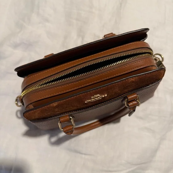 Coach Tan Leather Satchel with Logo Strap - Picture 3 of 3